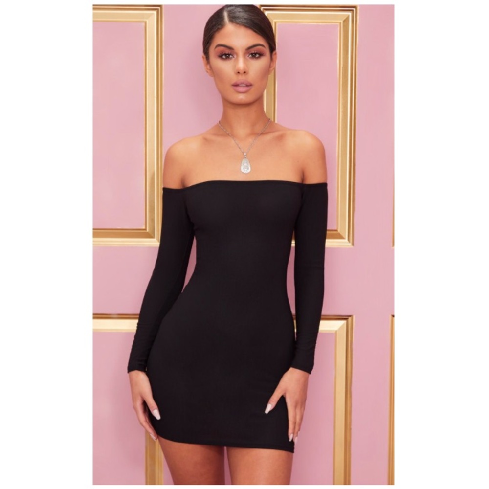 LBD Off the Shoulder Black Bodycon dress. NWT